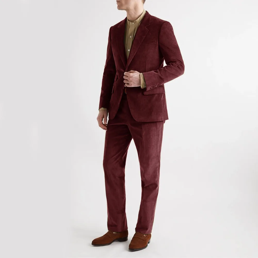 Men\'s Two Piece Suit Corduroy Single Breasted Casual Slim Wedding Elegant Man Suit Jackets Single Chest Suits New in Men\'s Sets