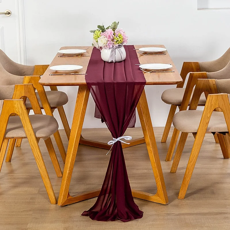 1PC Chiffon Table Runner Solid Colorful Luxury Rustic for Wedding Easter Decoration Valentine Home Decor