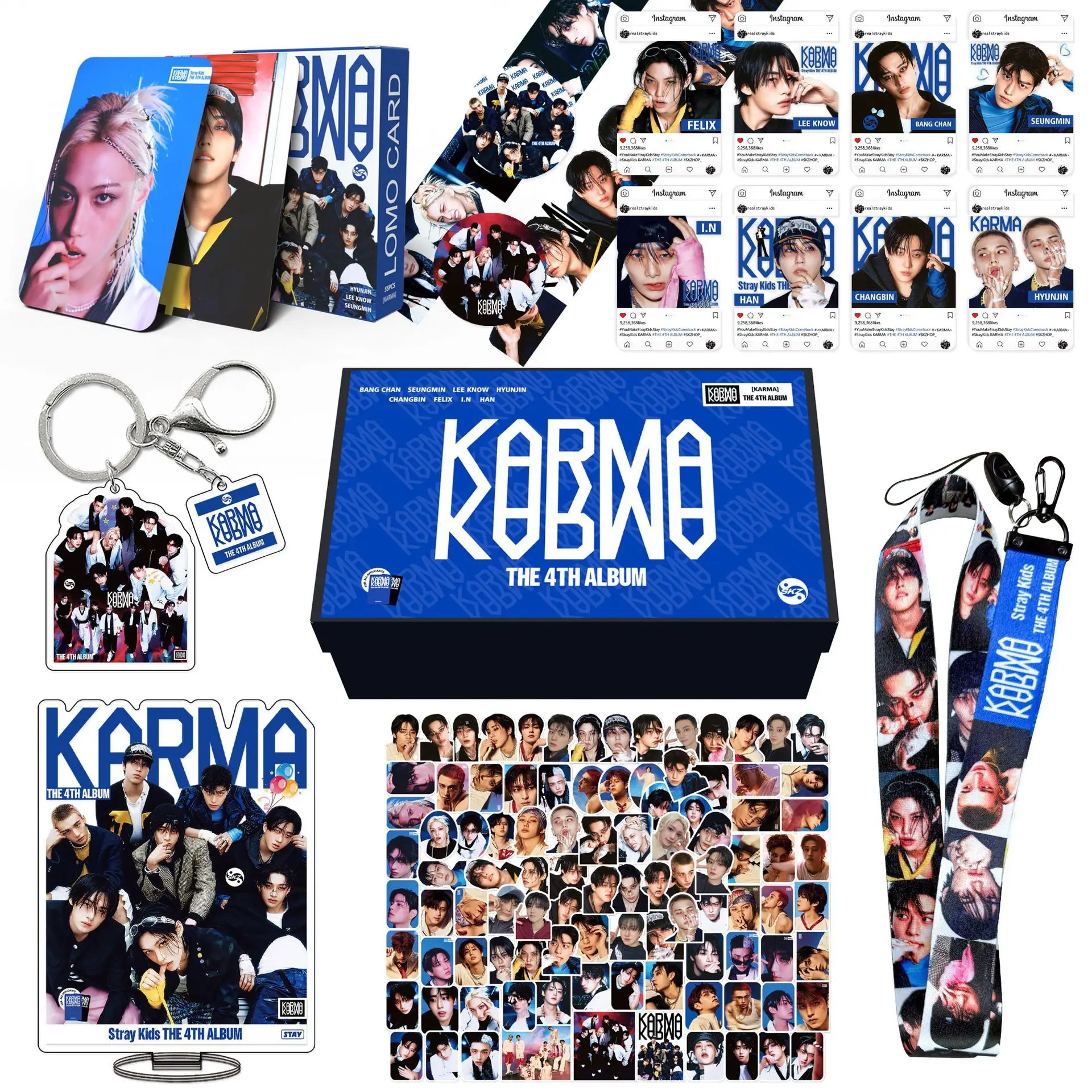 

StrayKids Gift Box Regular Album KARMA Periphery Han Zhi Cheng Brand Sticker Small Card Hanging Rope Set Gift