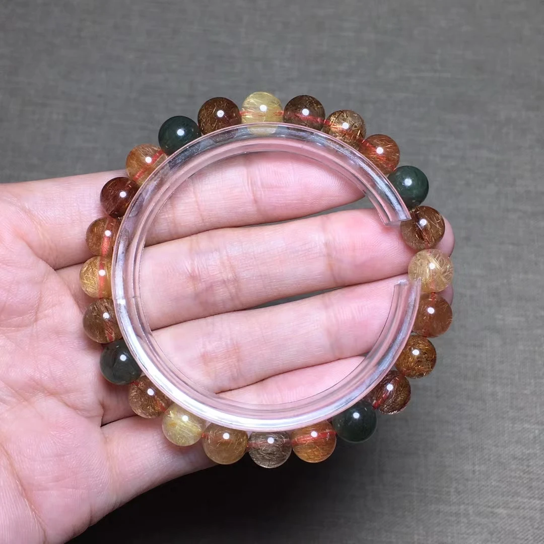 Natural Colorful Rutilated Quartz Bracelet Gold Green Copper Rutilated Clear Round Beads 8mm Women Man Bracelet AAAAA