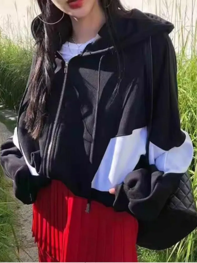 Kleur Blo Sports Sle Hoodie Jaet Dames Vintage Ele Losse Afslankende Rits Top Casual Comfortabele Lente Herfst