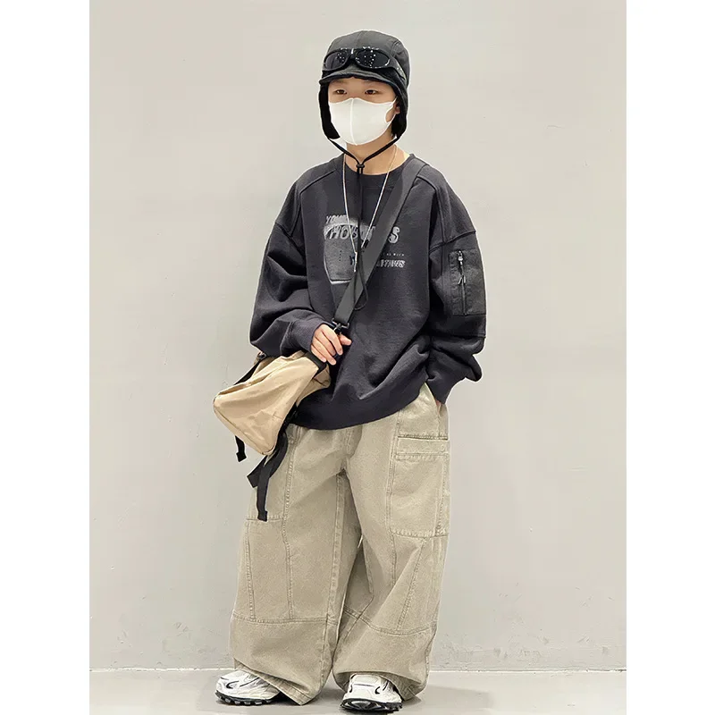 

Детская осень 2024, новая футболка с длинными рукавами для мальчиков, детская одежда, детская одежда, свитшот для мальчиков