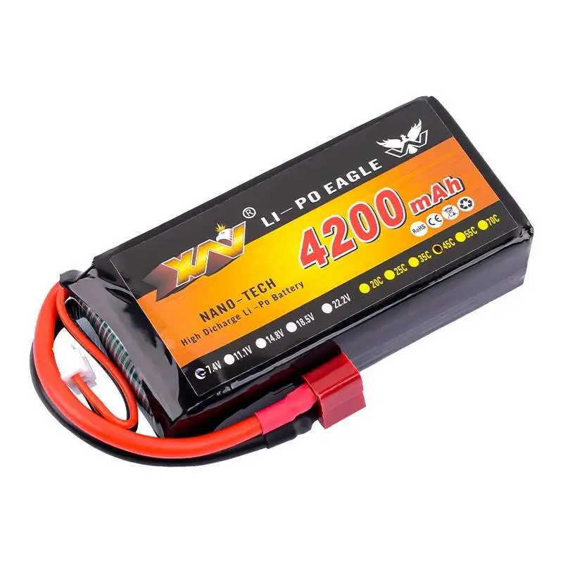 بطارية ليبو 7.4 فولت 4200 مللي أمبير في الساعة 2S مع قابس T لسيارة WL 124019/104009/12428/12429 تعمل بالتحكم عن بعد بطارية ليثيوم بو 7.4 فولت/بدلات شاحن