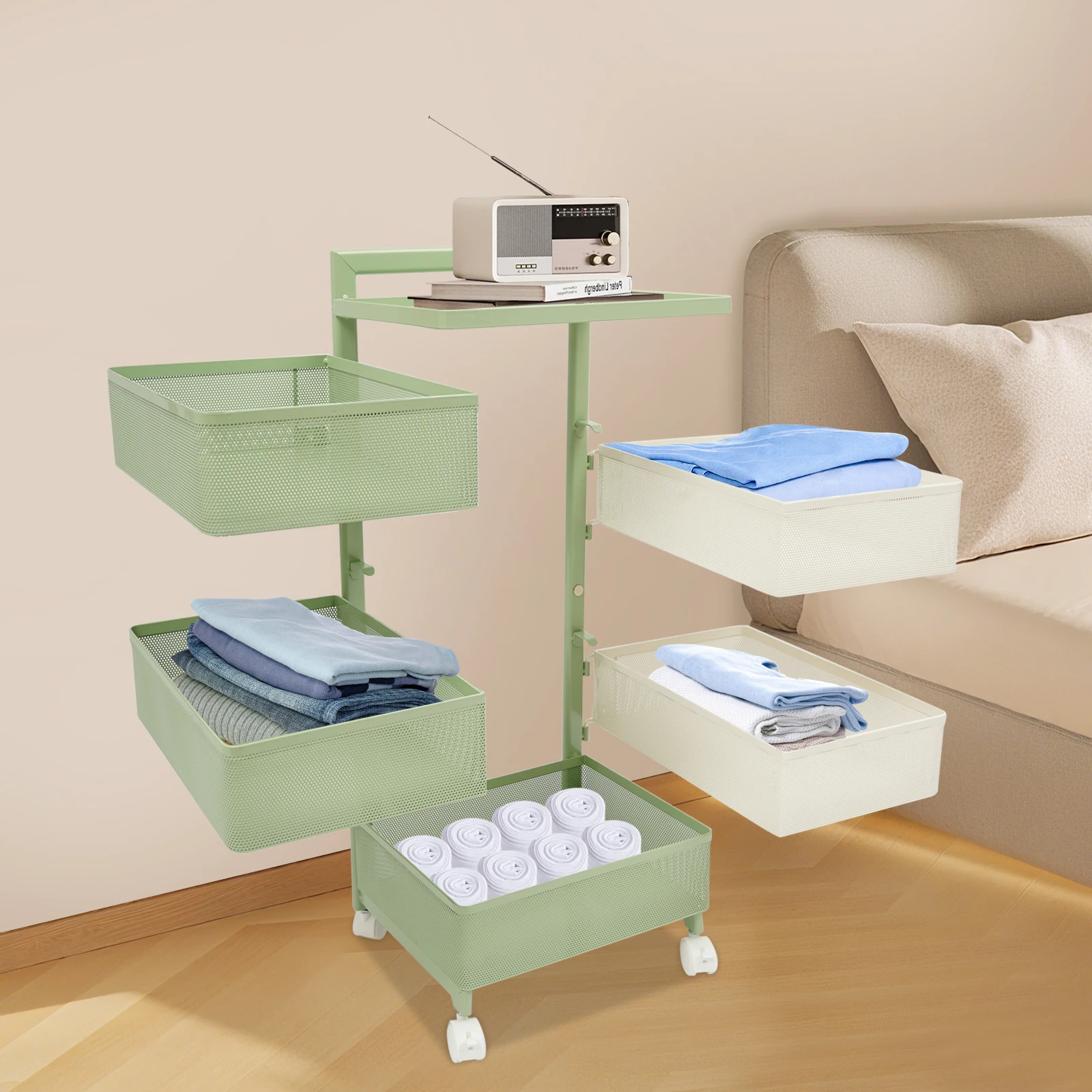 Rotating Storage Rack 35*26.2*87.5cm Kitchen Organizer With Rotating Basket Rotating Kitchen Storage Cart use in Kitchens/Bathrooms/Bedrooms/Living Rooms
