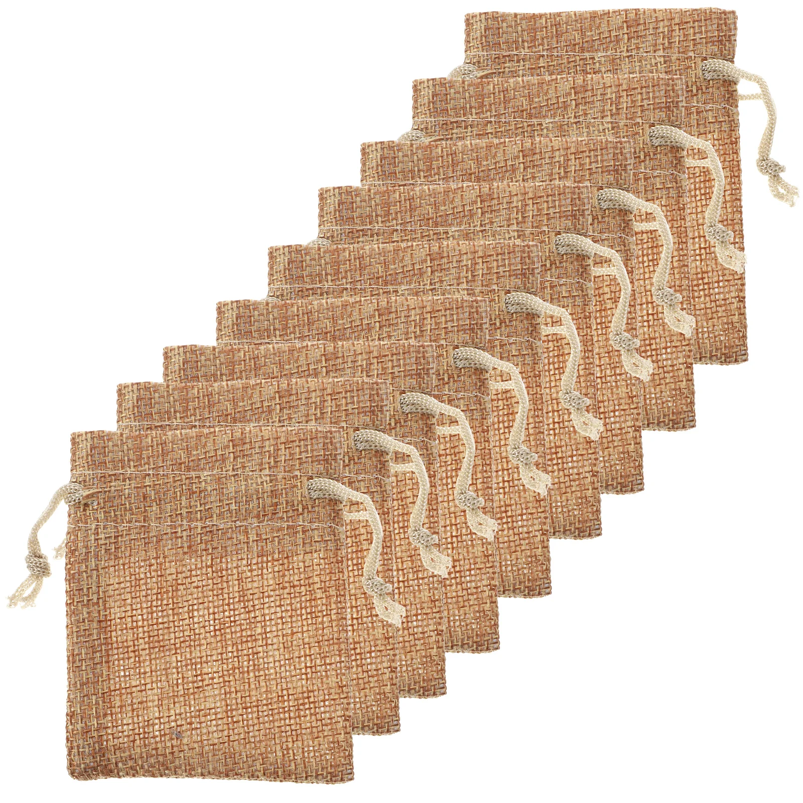 

50 Pcs Gift Bags Small Jute Burlap Drawstring Linen Jewelry Pouches 7cm x 9cm Deep Jute Color for Birthday Party Wedding Gifts