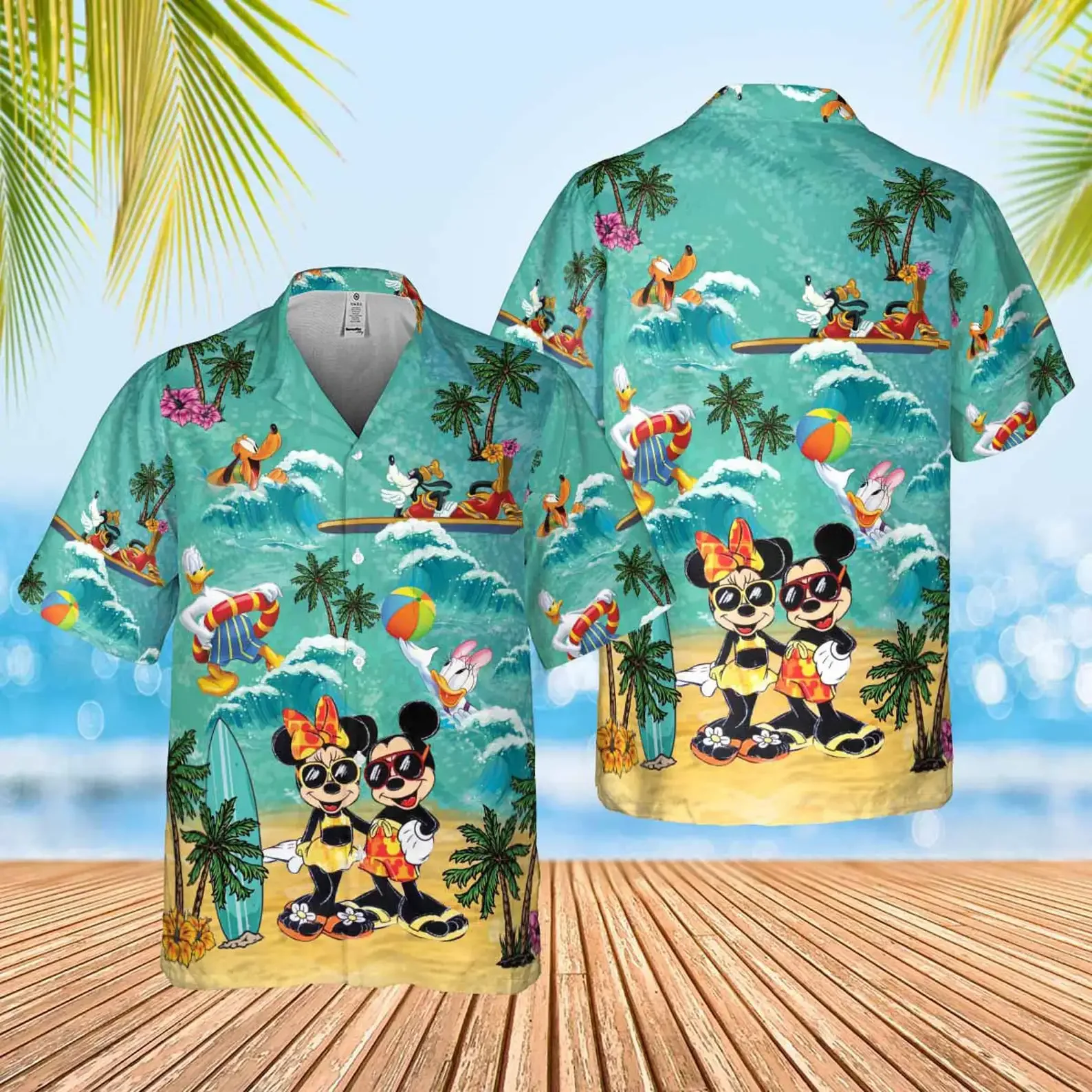 

2024 Disney Mickey and Minnie Mouse Hawaiian Shirts Mens Women Fashion Short Sleeve Shirts Hawaiian Shirts Casual Beach Shirts