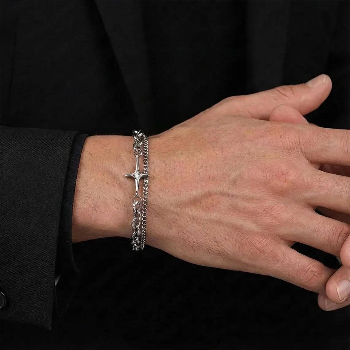 

Y2K Stainless Steel Starry Sky Bracelet/Silver Star Jewelry/unisex/Personalized Accessories