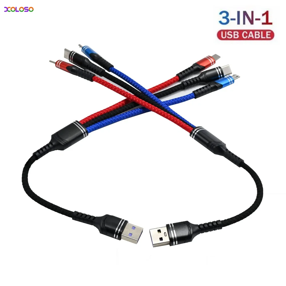 30cm short 3 In 1 USB Cable Short Micro USB Type C Cable For iPhone 13 12 11 Samsung Xiaomi Mobile Phone Charger Cable Mini Wire