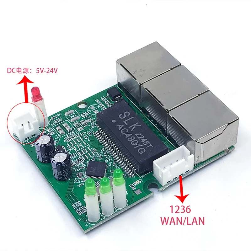 Mini module de commutation Ethernet, PCBA, 4ports, Networkmini, 10 Mbps, 100Mbps, 5V, 12V, 15V, 18V, 24V