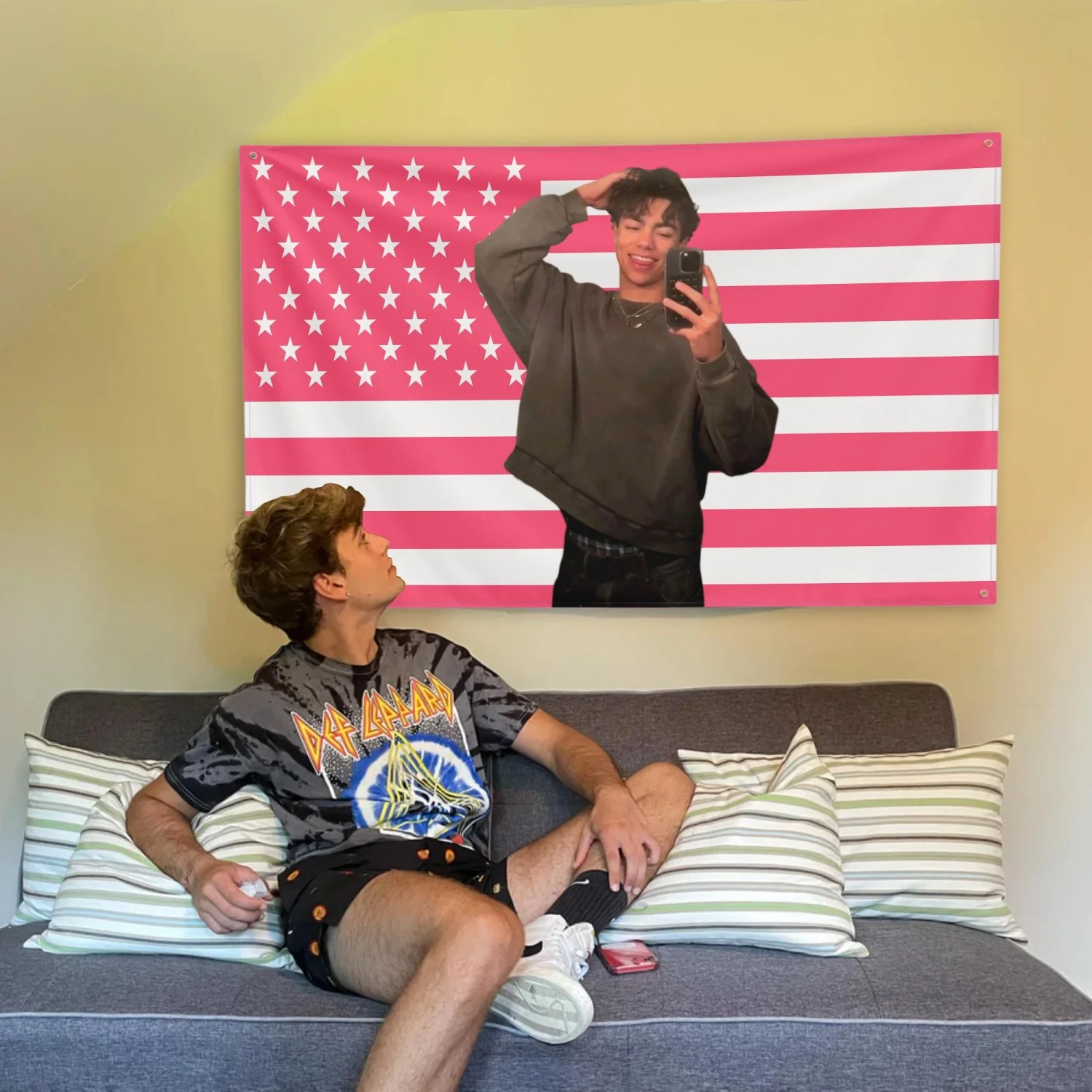 Malachi Barton Pink Flag Tapisserie Ästhetische Stern Wandkunst Süßes Fan-Geschenk