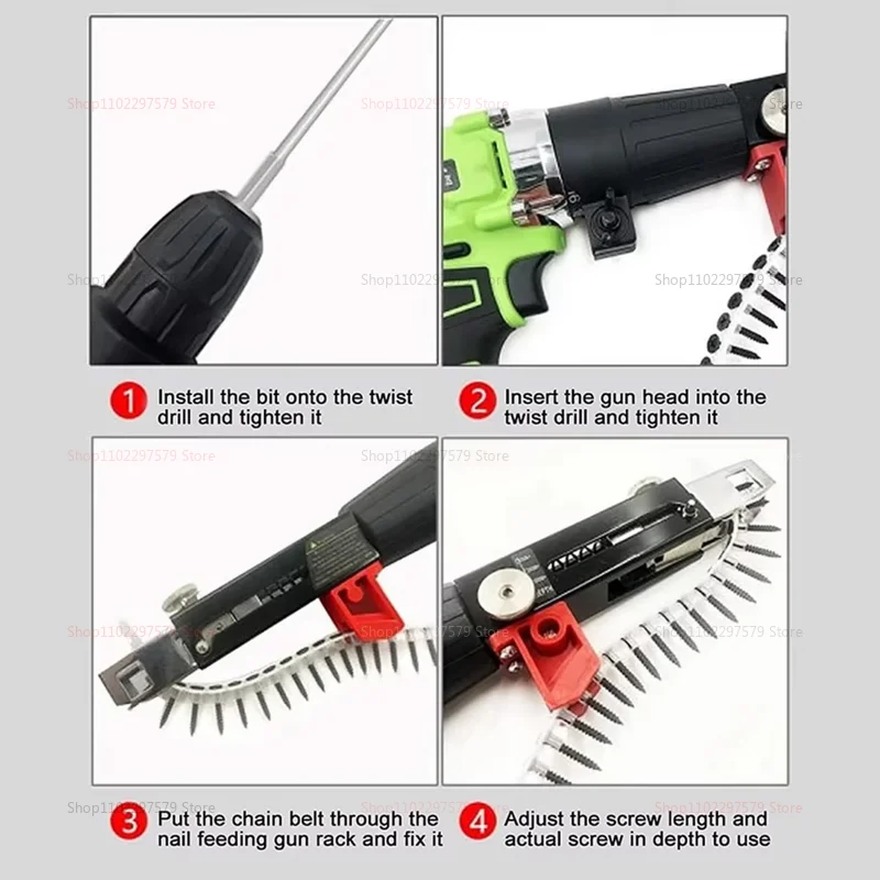 Automatic Screwdriver Chain Nail Gun Adapter for Electric Drill Woodworking Screwdriver Auto Feed Power Tool Attachments