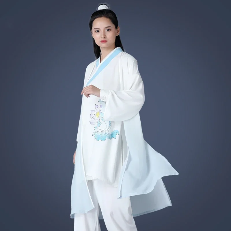 Tai Chi Clothes Women Wushu Clothes Kung Fu Competition Clothes Martial Art Uniform Wrinkle Free Hand Painted 2022 White