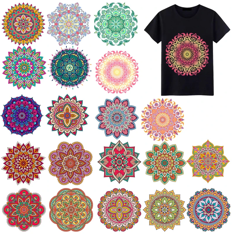 Heat Transfer Personalized Yoga Clothing Customization Retro Ethnic Style Mandala Flower Clothing T-shirt Printing Stripe