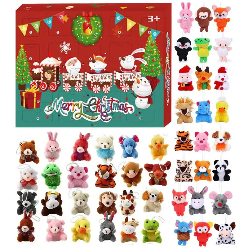 Christmas Advent Calendar Plush Doll Pendant 24 Days Stuffed Animals Plush Toys Countdown Calendar Christmas Gifts for Kids