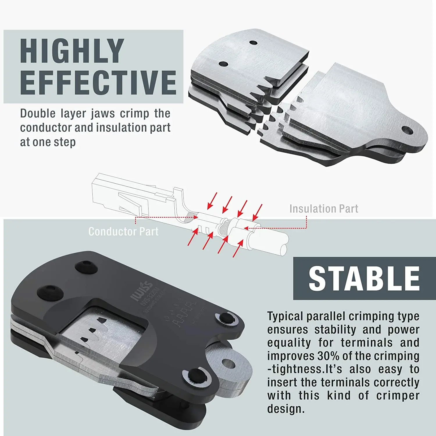 IWISS IWS-3220M Micro Connector Pin Crimping Tool 0.03-0.52mm² 32-20AWG Ratcheting Crimper for D-Sub Open Barrel suits Molex JST