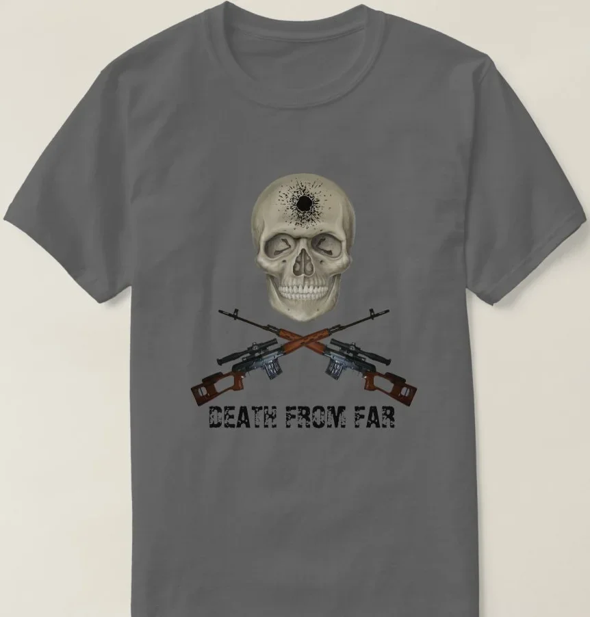 Death From Far. SVD Dragunov Sniper Rifle Skull T-Shirt 100% Cotton O-Neck Summer Short Sleeve Casual Mens T-shirt Size S-3XL