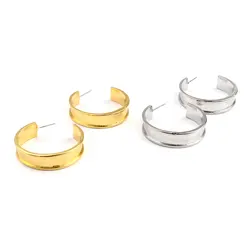 C Shape Earrings Findings Silver Color Gold Color 37mm x 9mm, Post/ Wire Size: (21 gauge) For DIY Jewelry Making, 1 Pair