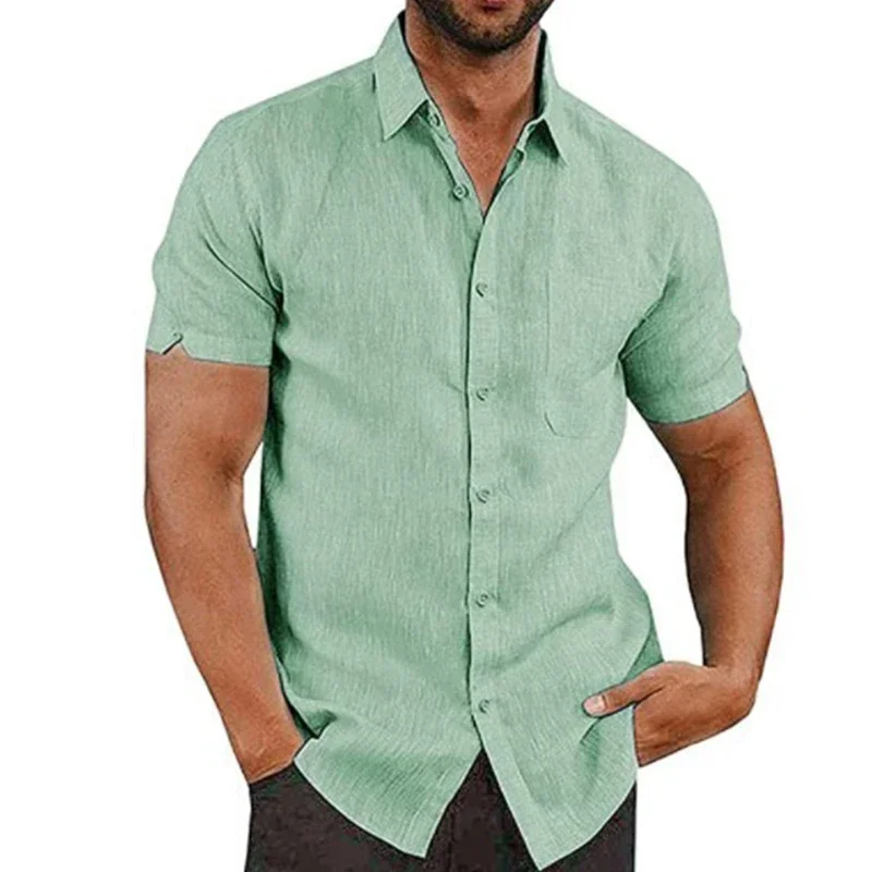 

Summer Short Sleeved Men’s Shirt Casual Cotton Linen Shirts For Men Turn-Down Collar Formal Social Shirts Blouses Male Clothes