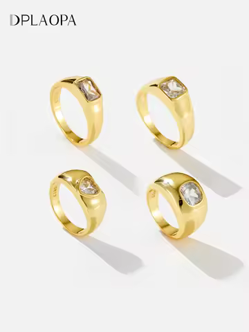 DPLAOPA 925 Sterling Silver Gold Square Zircon CZ Size Ring Crystal Fine Jewelry Luxury Slim Definite Jewels