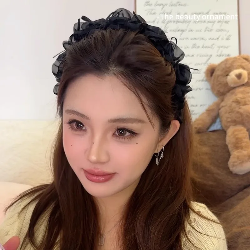 Корейская балетная повязка на голову 2025: широкая повязка на голову из атласной ленты и тюлевого банта с зубчатой ручкой — нескользящая подтяжка в виде короны Корейская балетная повязка на голову 2025: широкая повязка на голову из атласной ленты и тюлевого банта с зубчатой ручкой — нескользящая подтяжка в виде короны