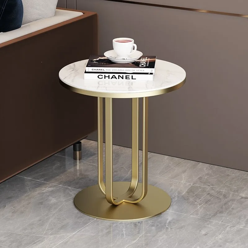 Light luxury reception small coffee table sofa side rock slab marble coffee table room balcony movable round table