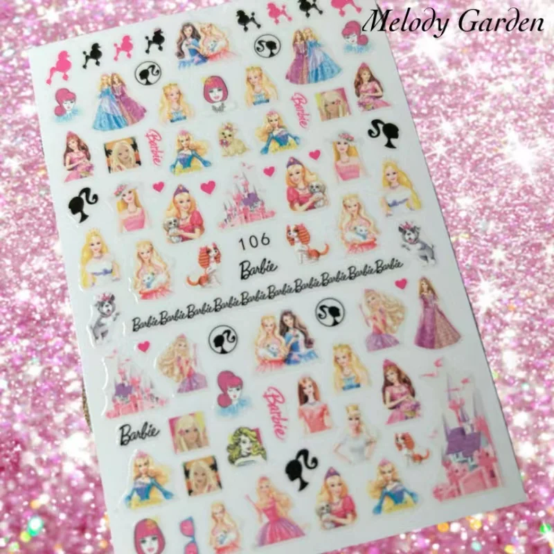 1 Stuks Cartoon Barbie Prinses 3d Nail Stickers Roze Nail Art Decoratie Zelfklevende Nagel Stickers Druk Op Nagels Manicure