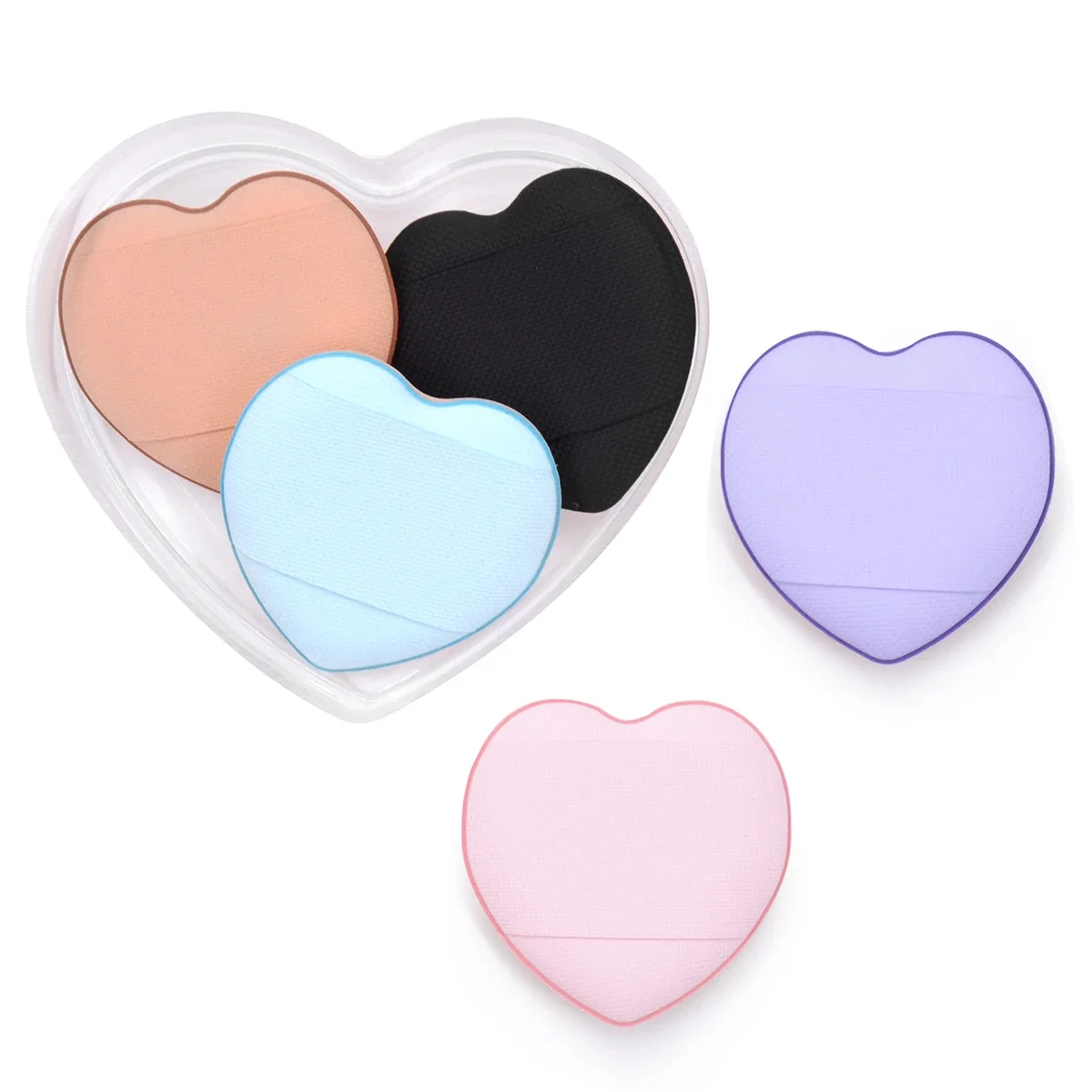 Mini esponja de maquillaje con forma de corazón para dedo, cojín de aire pequeño, estuche de esponja en polvo, corrector facial, crema BB, cosmética, belleza, 5/10 Uds.