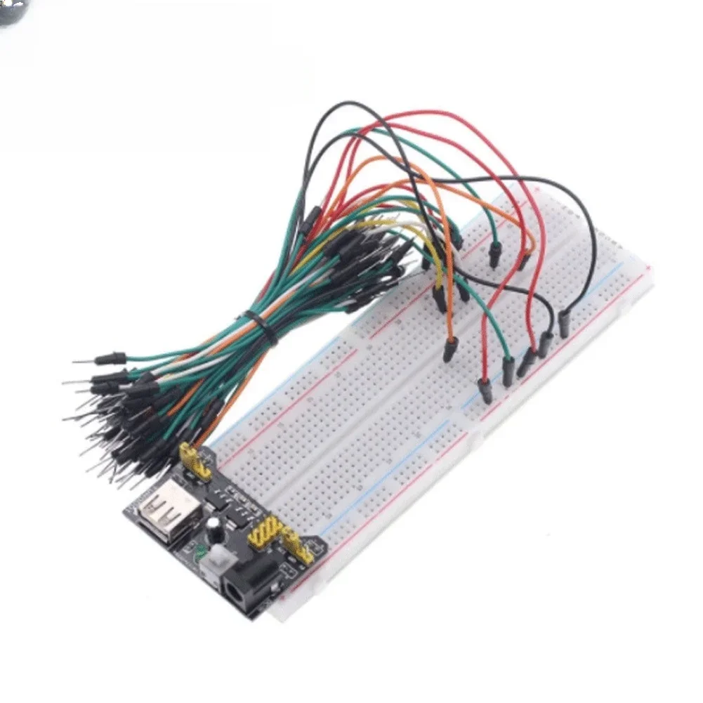 830 Point Breadboard Kit Includes Black Power Module and 65 Insulated Wires for Educational Electronics Projects