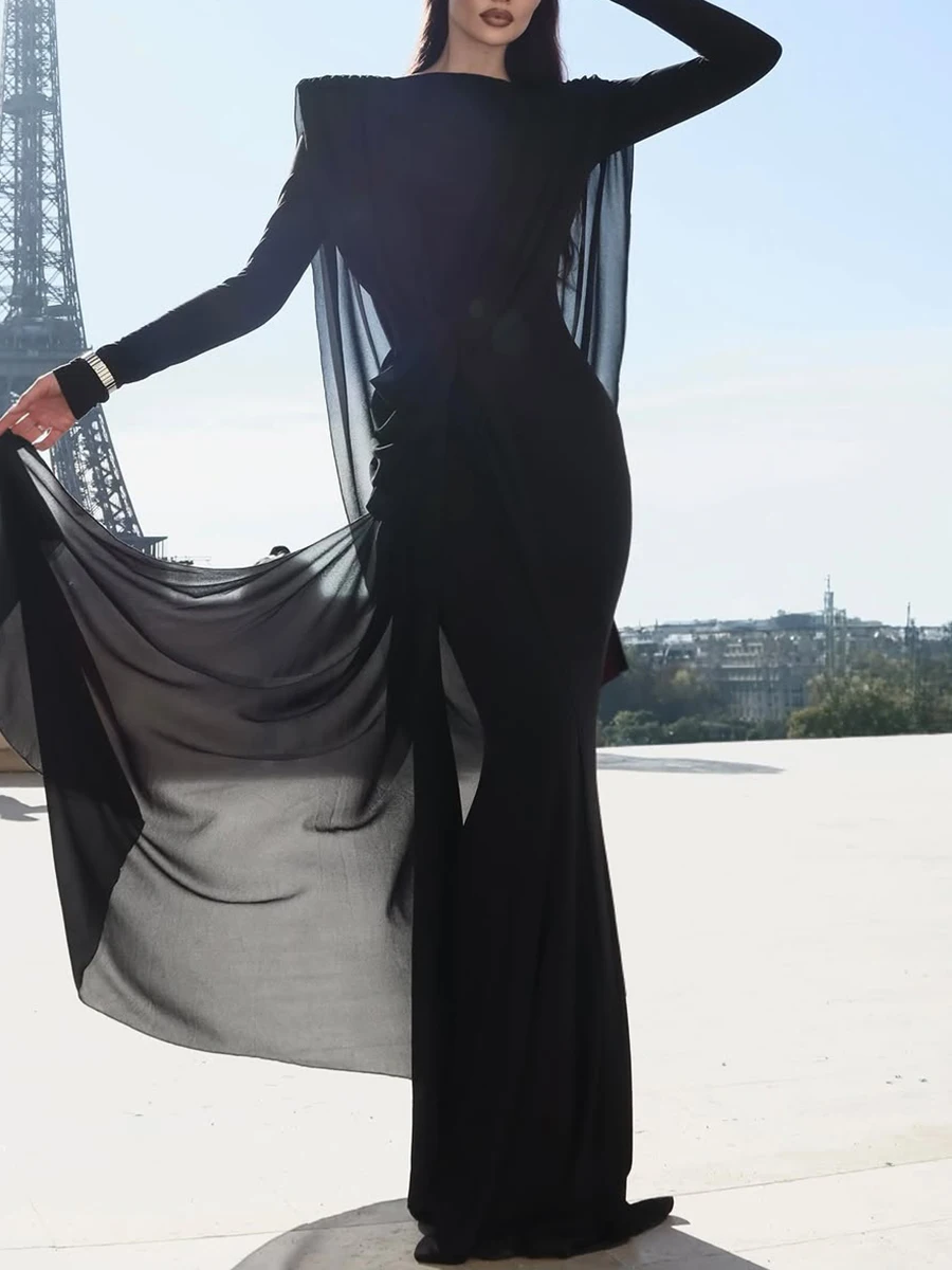 TWOTWINSTYLE التخسيس تقسم الشريط فساتين الموضة للنساء الجولة الرقبة طويلة الأكمام المرقعة طيات فستان أنيق الإناث جديد