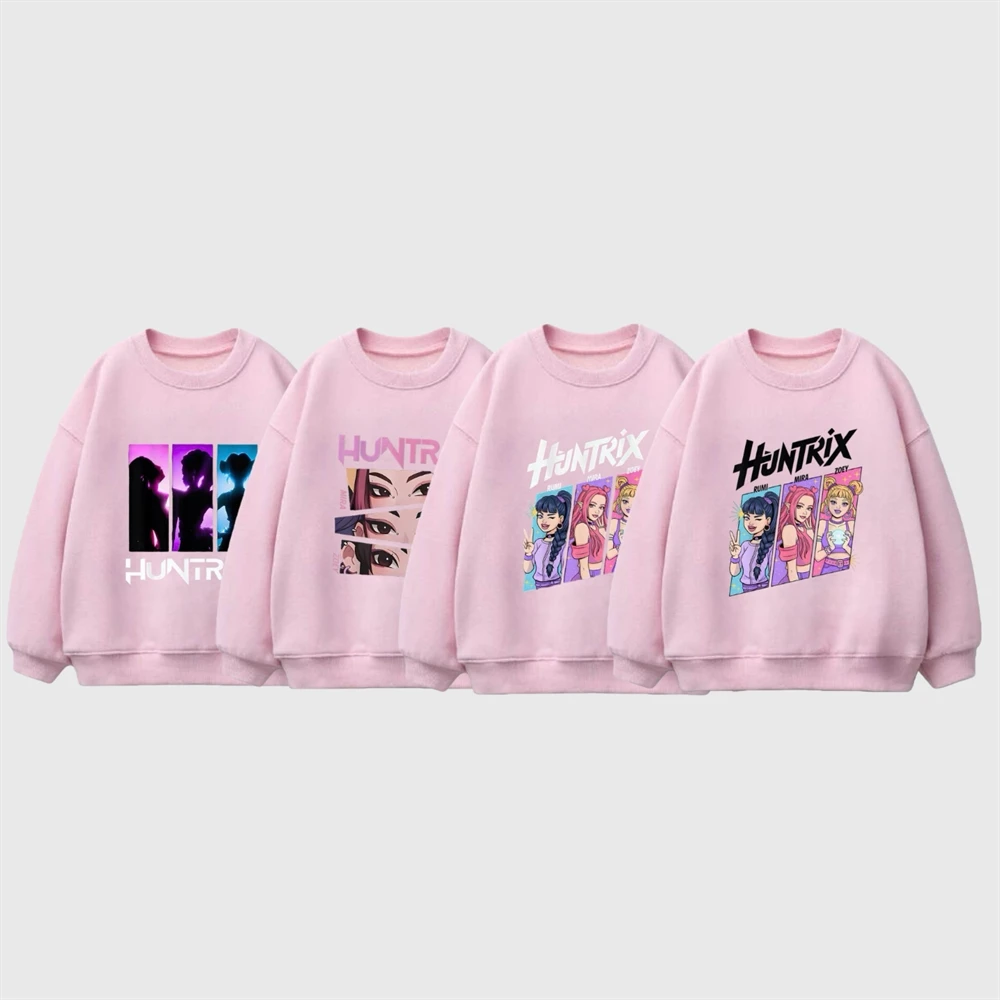 

Pink Tops Cartoon Printed Sweatshirts Trendy Casual Long Sleeve Round Neck Pullovers 2-6Age Girls Clothes Loose Thin Hoodies