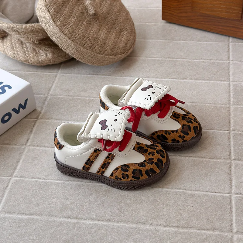 

Детская повседневная обувь ​ Туфли для скейтбординга из искусственной кожи с леопардовым принтом ​ Обувь Весенняя обувь для девочек Нескользящая красная обувь Размер 23-36