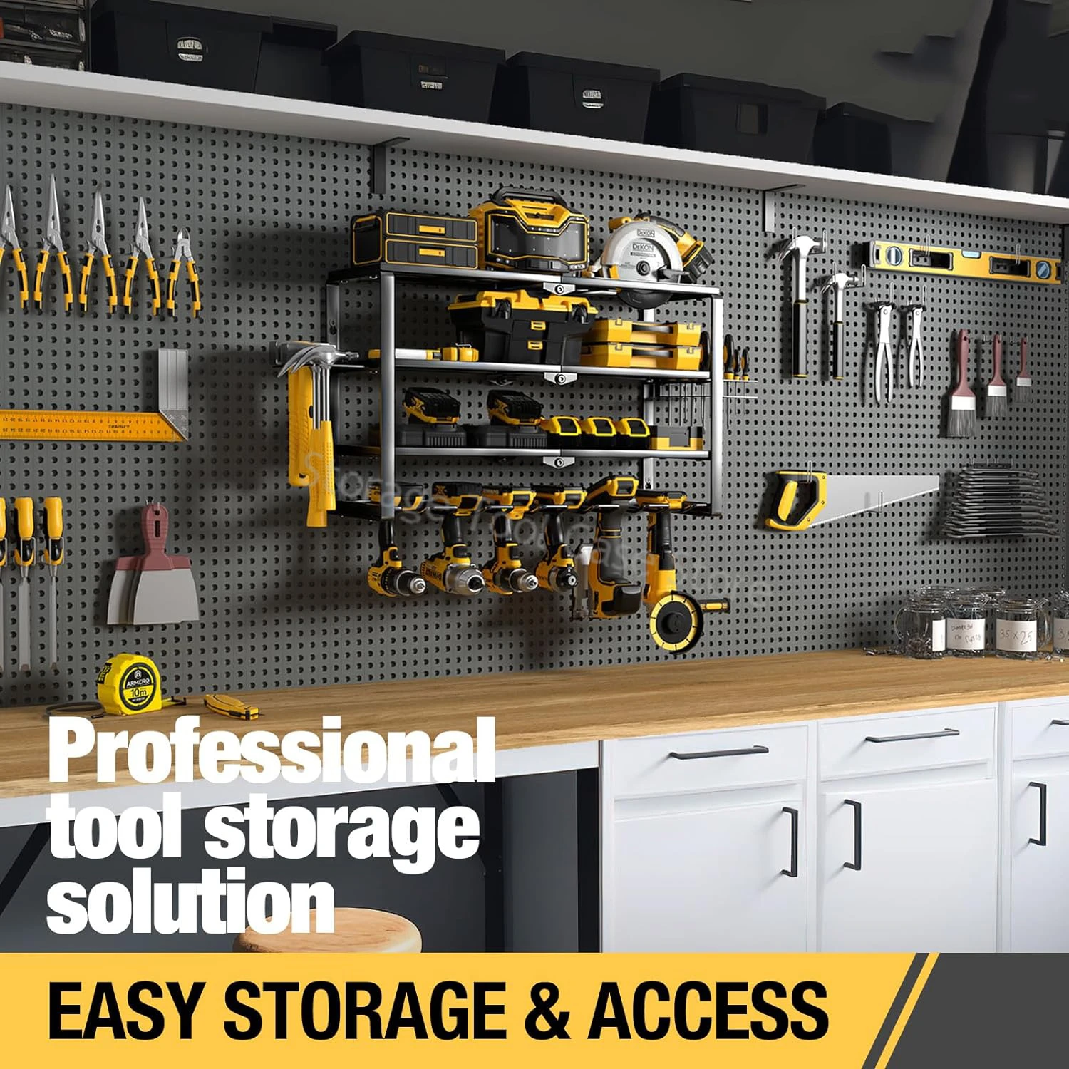 Heavy Duty Power Tool Organizer Rack, montagem na parede, chave organizador, broca elétrica titular, prateleira para oficina, garagem, 3 camadas