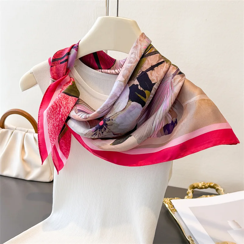 

Летний женский шарф из искусственного шелка, повязка на шею, хиджаб, банты для волос, женская шаль, накидка, бандана, квадратные платки, пашмина