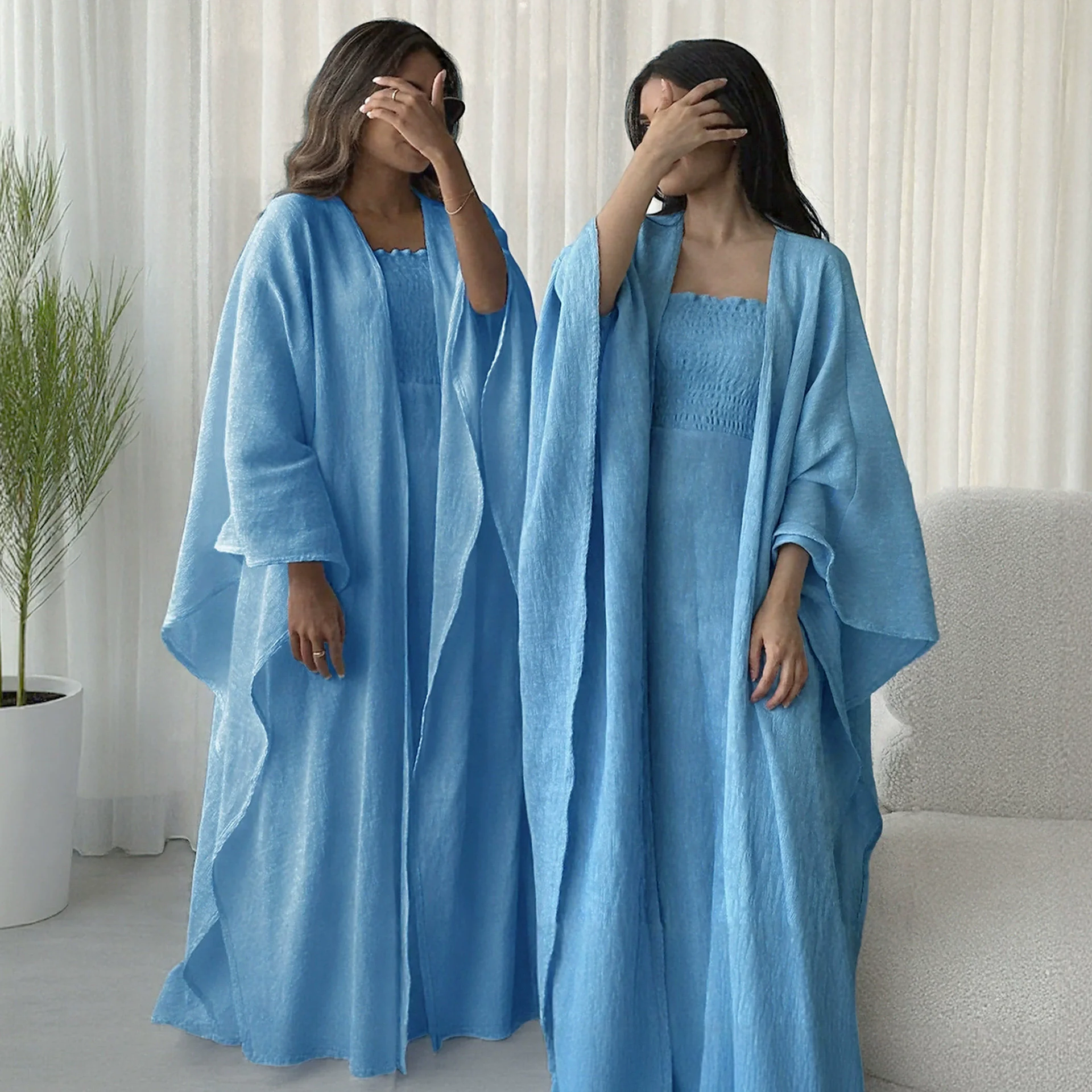 Oriente médio ramadan árabe dubai robe feminino muçulmano moda cinta saia + elegante abaya cardigan duas peças conjunto de robe