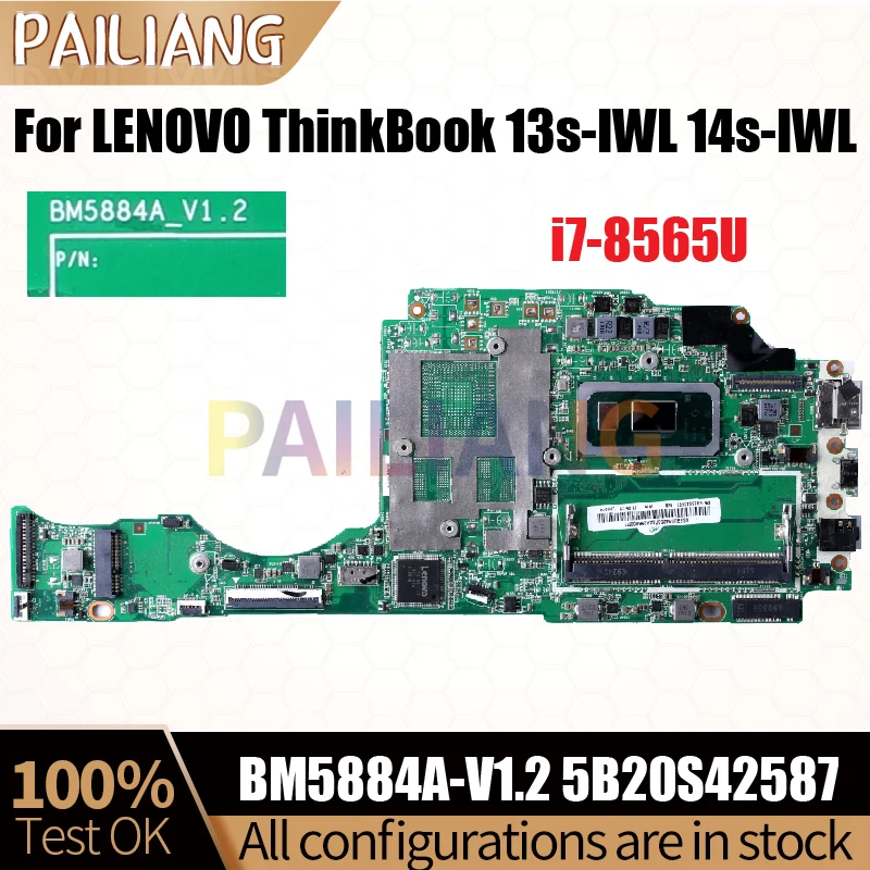 Placa base para ordenador portátil BM5884A-V1.2 para LENOVO ThinkBook 13s-IWL 14s-IWL, placa base para portátil 5B20S42587 SREJP Core i7-8565U probada