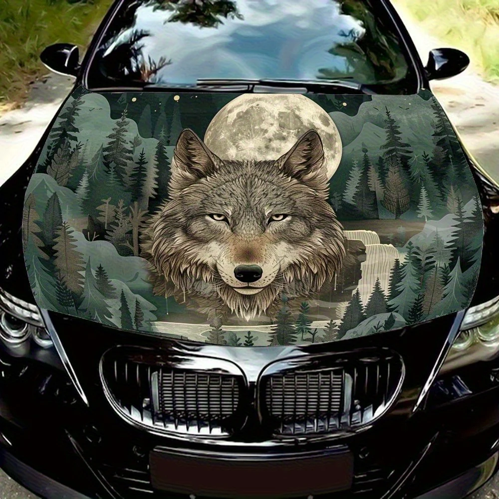 

Наклейка на капот автомобиля Timberwolves Under The Moon, прочные автомобильные виниловые обертки, подходящие для большинства автомобилей, защита капота двигателя автомобиля