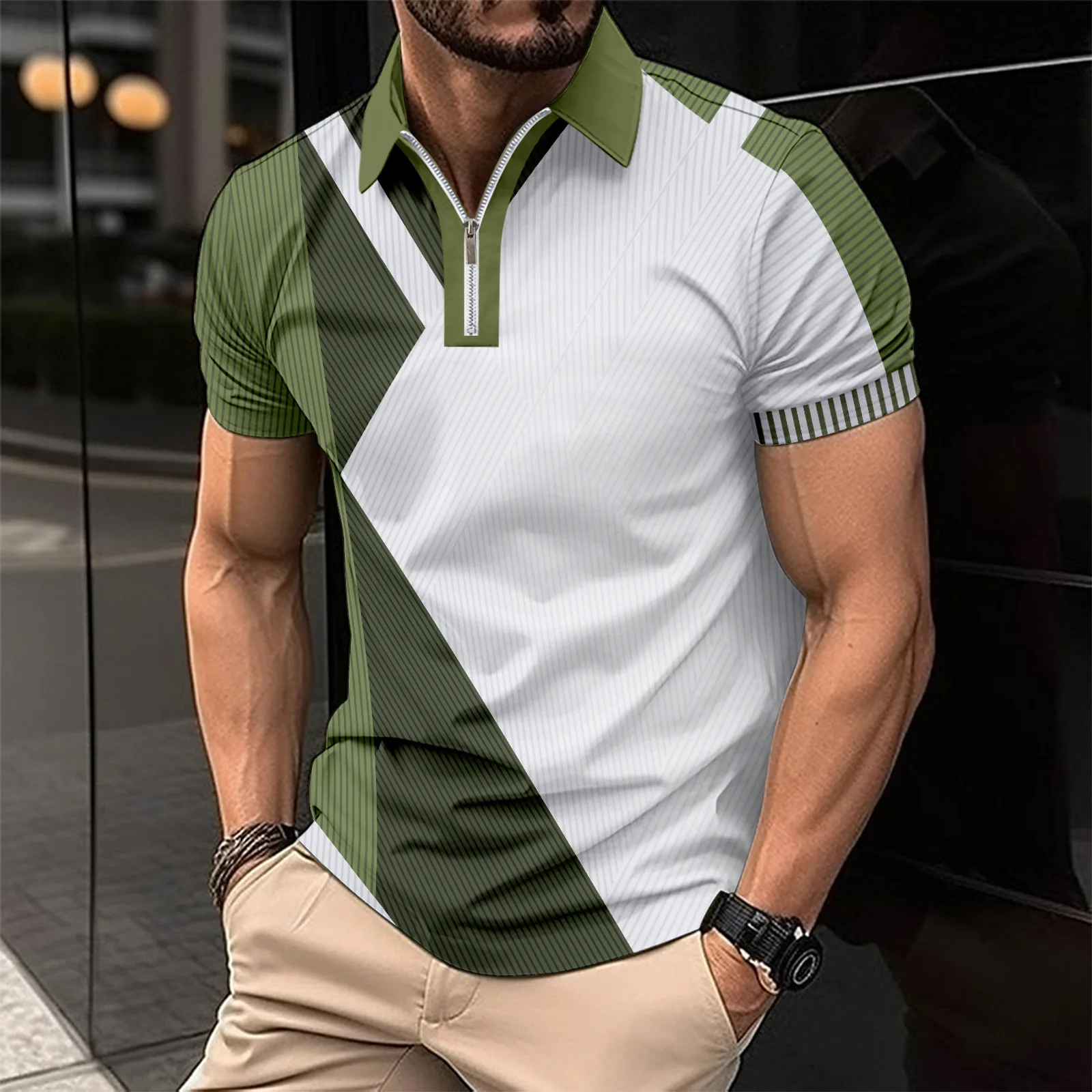 2024 Best-selling New Men\'s 3D Luxury Printed Comfortable, Everyday Golf Men\'s Zipper short-sleeved polo Shirt