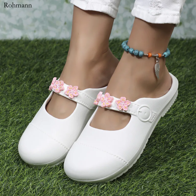 Summer Ladies Lazy Shoes Closed-Toe Non-Slip Cosy Shoe Flower Sandals For Fashion White Slippers