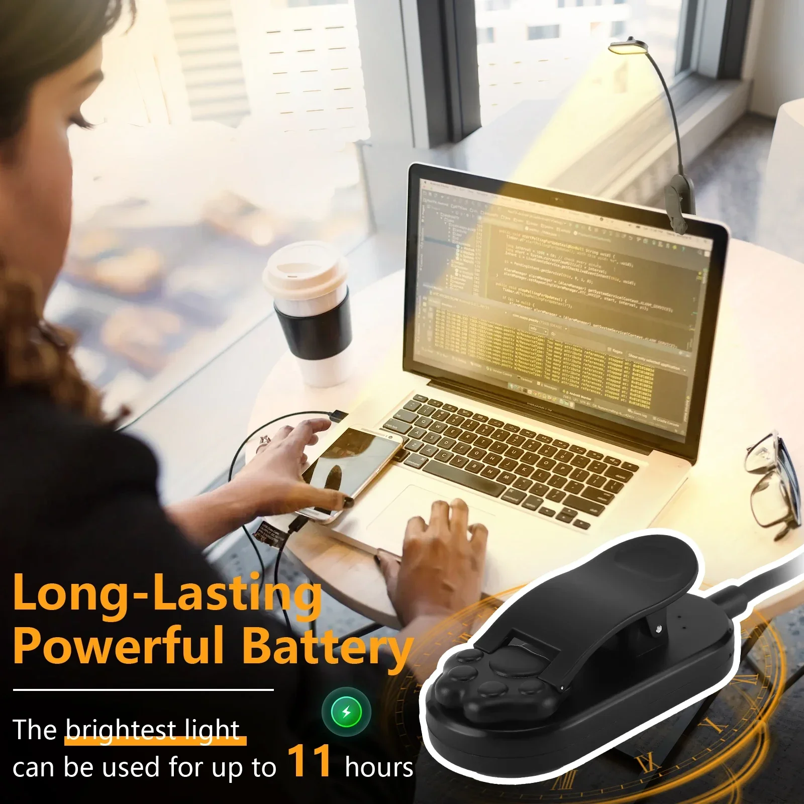 مصباح LED صغير لحماية العين، مصباح قراءة مرن قابل للطي، مشبك على أضواء المكتب، شحن USB لإضاءة غرفة النوم والدراسة