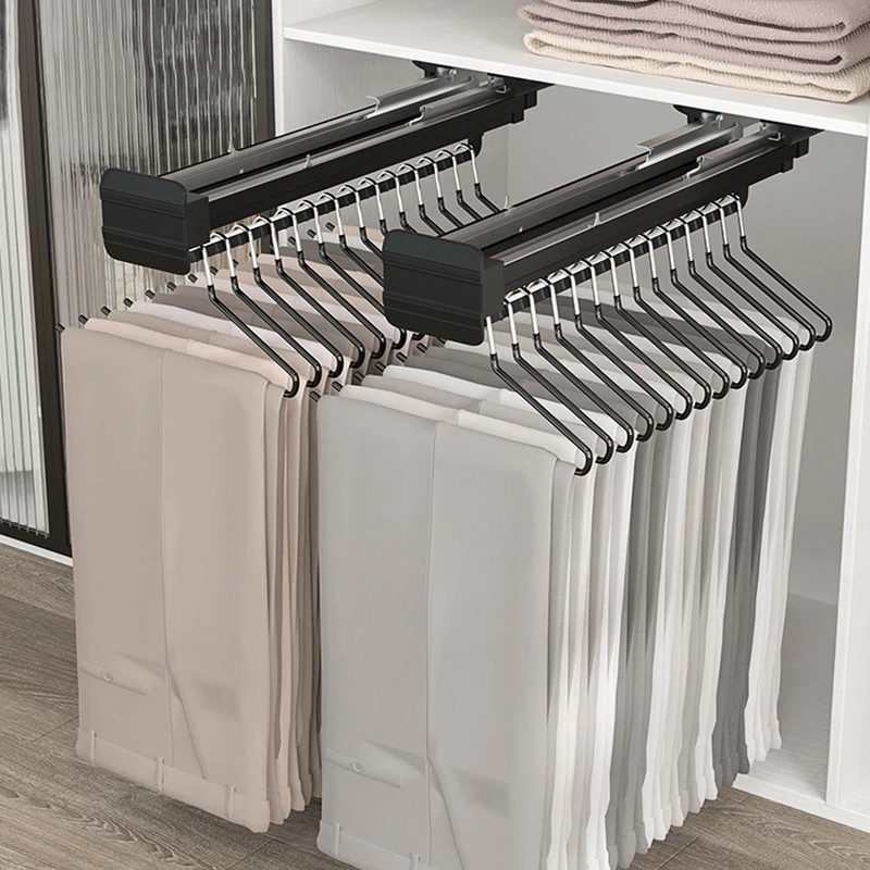 Multifunctional Scalable Damping Guide Rail Strong Load-bearing Capacity Wardrobe Clothes Pants Telescopic Rack Clothing Storage