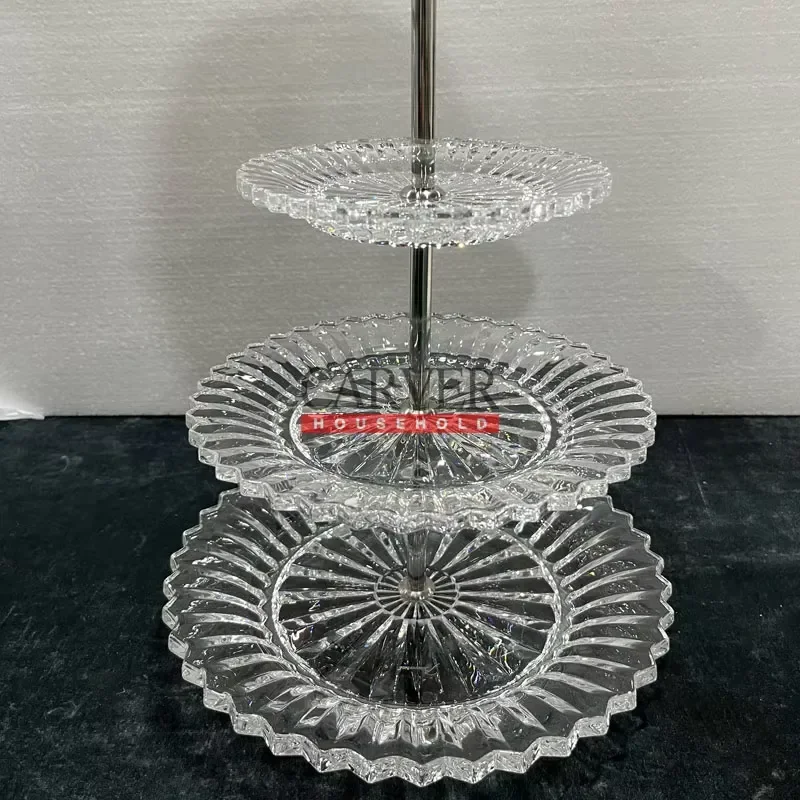 Vintage Crystal Cake Stand Transparent Glass Plate for Wedding Party Home Decor High End Dessert Display Tray Antique Style