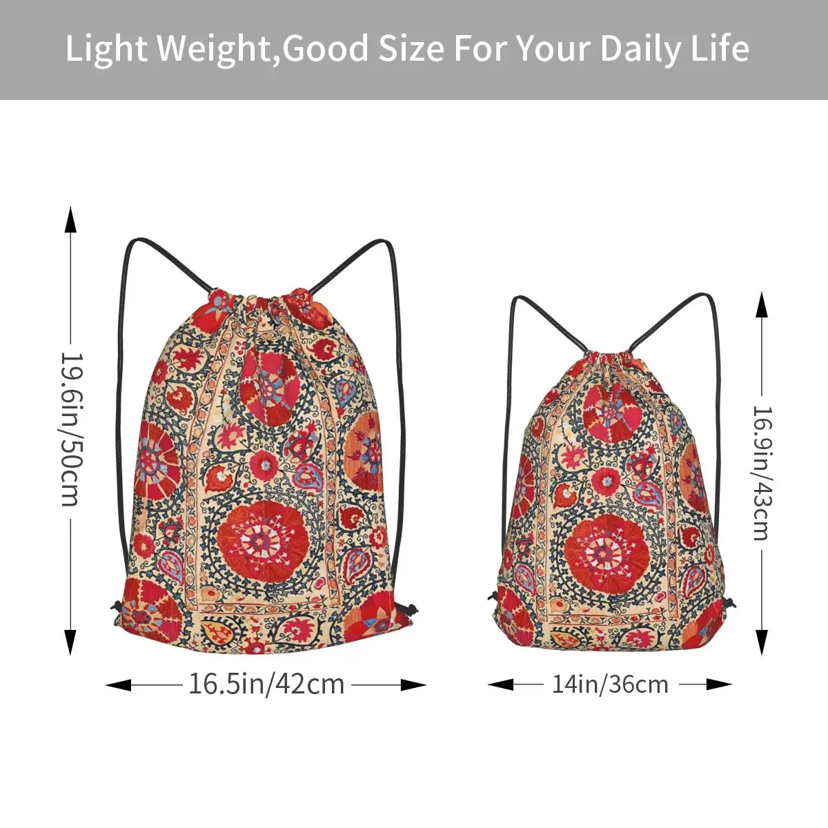 Samarkand Suzani Southwest Uzbekistan Embroidery Print Backpacks Casual Drawstring Bundle Pocket Sports Bag Book Bags for Travel