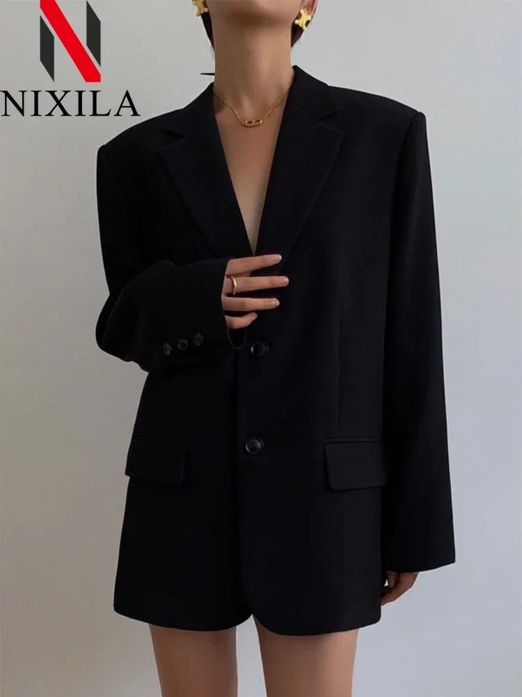 

Women's Loose-Fit Black Suit Jacket Vintage Casual Streetwear Blazer Outerwear Fashion Autumn Winter Coat