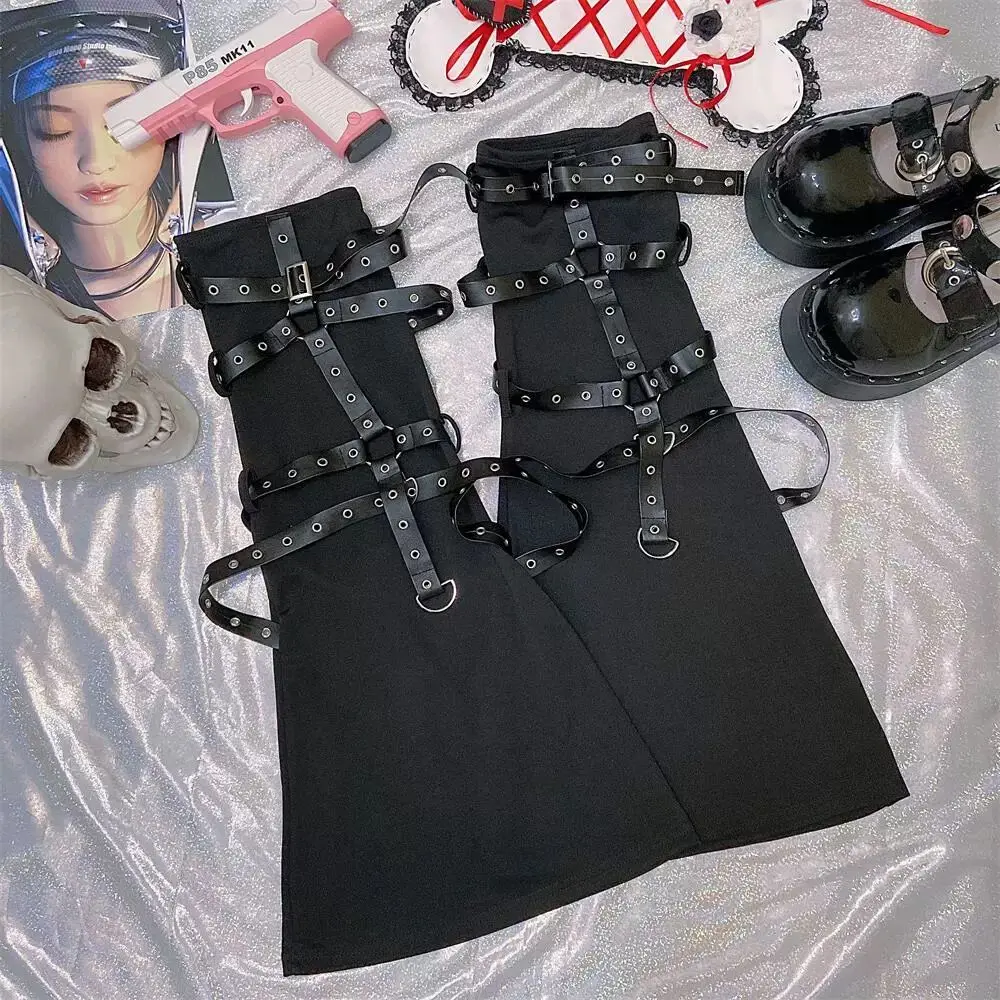 펑크 Y2K 핫걸 블랙 레그 워머 다크 서브컬쳐 하라주쿠 고딕 사이버 록 Y2K 레그 삭스 슬리브 풋 레그 커버 스트리트 부츠