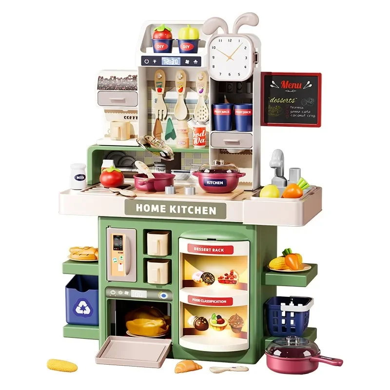 Set di giocattoli da cucina per la casa dei bambini, set di stoviglie da cucina con spray di simulazione, set di stoviglie da cucina, giocattoli da cucina per famiglie, luce musicale