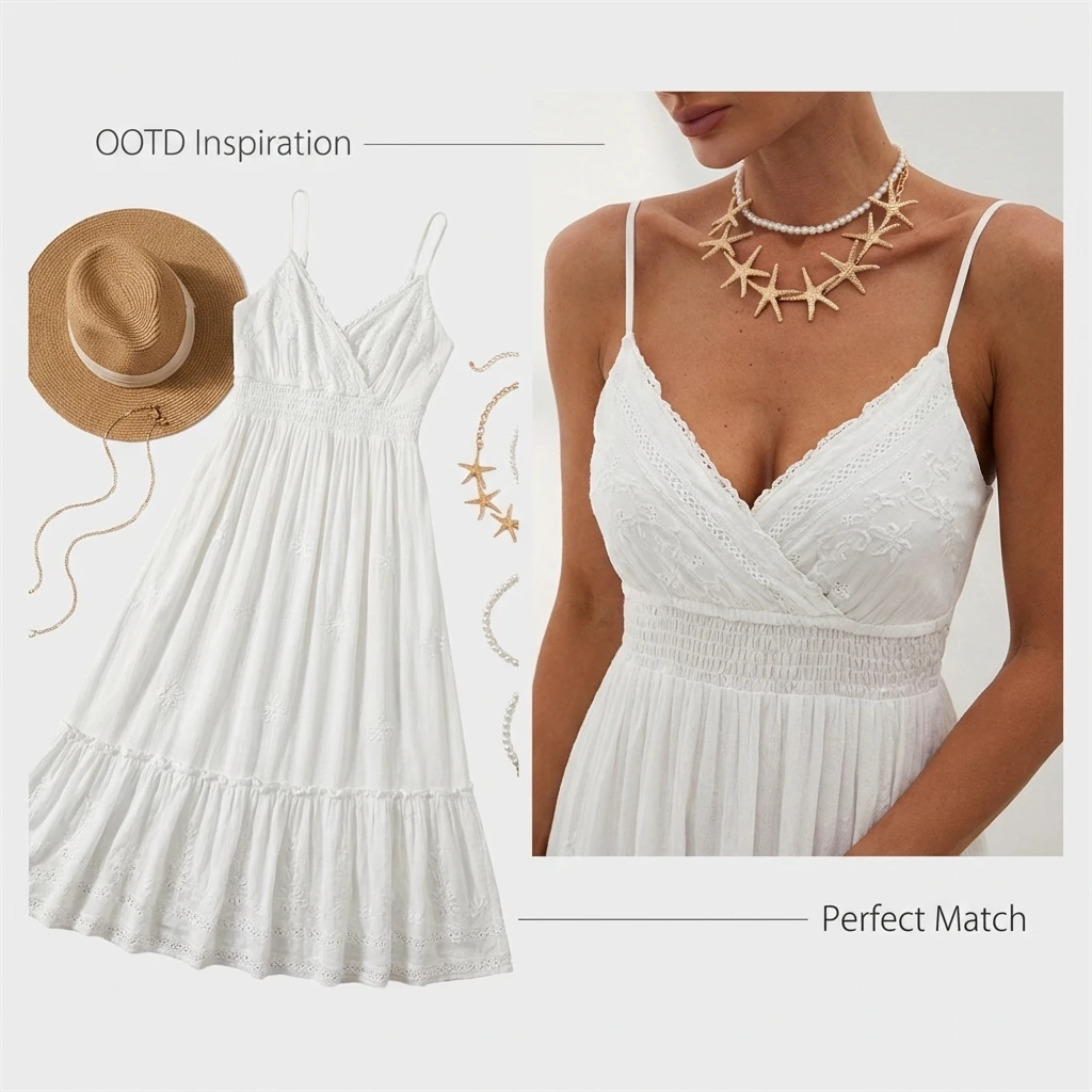 Übertriebene Seestern-Kettenkette für Damen, Bohemian-Stil, Imitationsperlen, Doppellagiger Choker, Trendiger Schmuck für Strandpartys und Urlaub – Detail 3