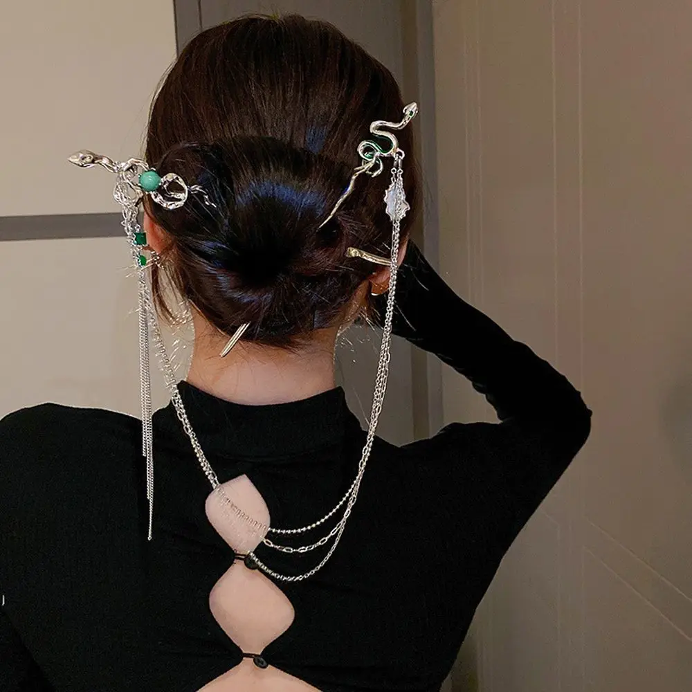 Metal Y 2K Slang Vlechten Styling Tool Strass Chinese Stijl Haarvork Vrouwen Dubbel Haar Stok Haar Accessoire Hanfu Haarspeld