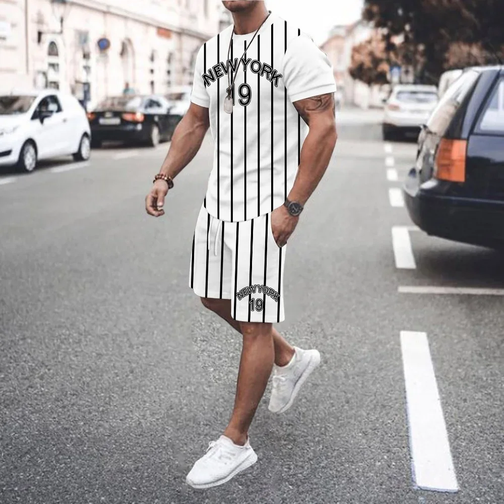 

New Men's Two-Piece Letter Print Fashion Men's Suit Summer O-Collar Short-Sleeved Polo Shirt + Shorts Two-Piece Men's Suit
