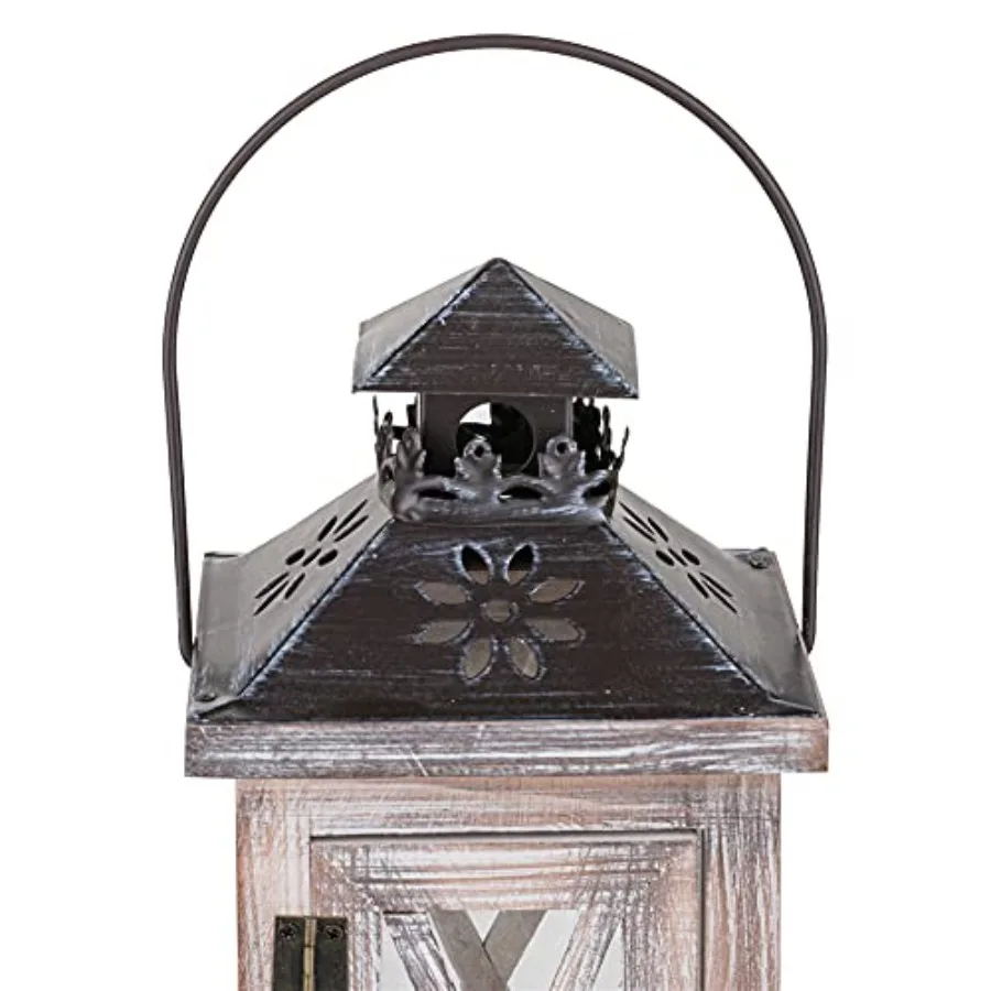 Farmhouse decor: wooden lanterns in natural wood tone, 19in and 11in tall, set of 2 for rustic indoor or outdoor lighting view 4