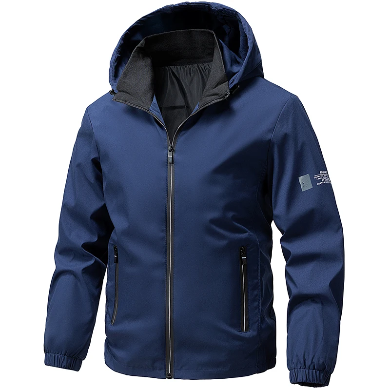 เสื้อแจ็คเก็ตผู้ชาย สไตล์ลำลองธุรกิจ สำหรับฤดูใบไม้ผลิและฤดูใบไม้ร่วง ปี 2025 สินค้าใหม่ หมวกถอดได้ ทรงเข้ารูป มีฮู้ด รุ่นฤดูใบไม้ผลิ